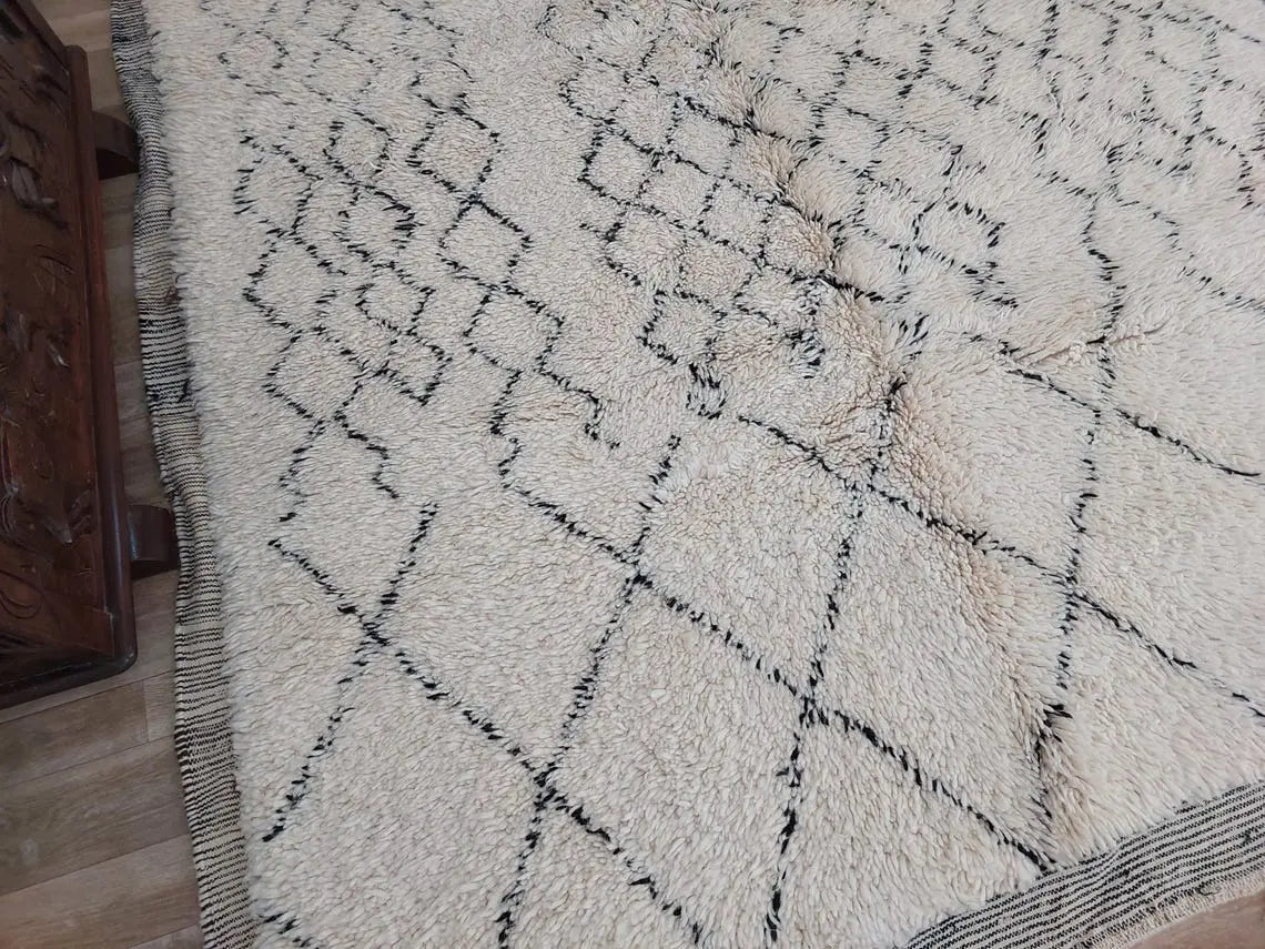 Authentic Beni Ourain Handmade Ivory Moroccan Rug - Soft 6.11x10ft Living Room Rug MoroccanBazzArts
