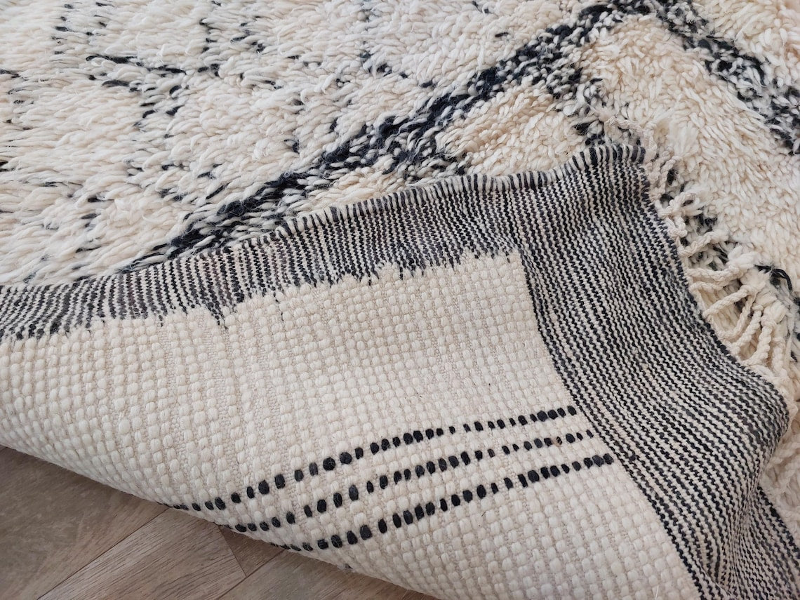 Authentic Beni Ourain Handmade Ivory Moroccan Rug - Soft 6.11x10ft Living Room Rug MoroccanBazzArts