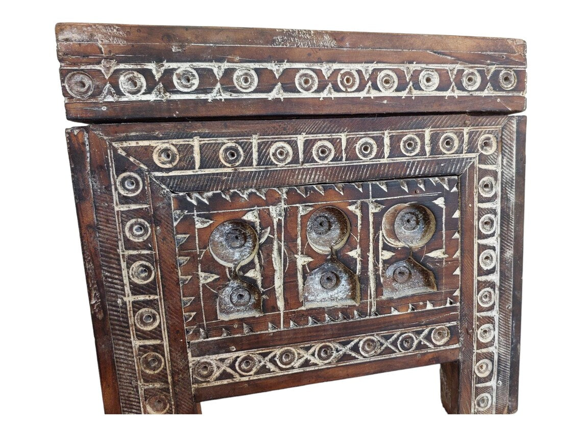 Moroccan Trunk Box Wood: Hand Carved Berber Chest, Vintage Boho Storage MoroccanBazzArts