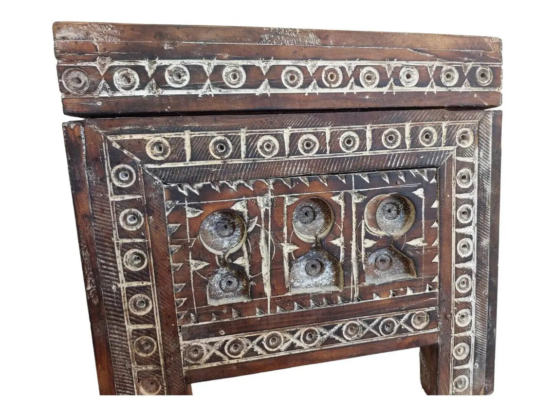 Moroccan Trunk Box Wood: Hand Carved Berber Chest, Vintage Boho Storage MoroccanBazzArts