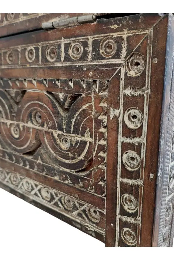 Moroccan Trunk Box Wood: Hand Carved Berber Chest, Vintage Boho Storage MoroccanBazzArts