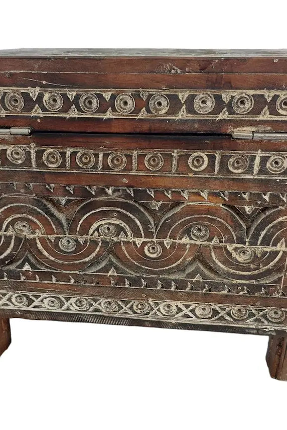 Moroccan Trunk Box Wood: Hand Carved Berber Chest, Vintage Boho Storage MoroccanBazzArts