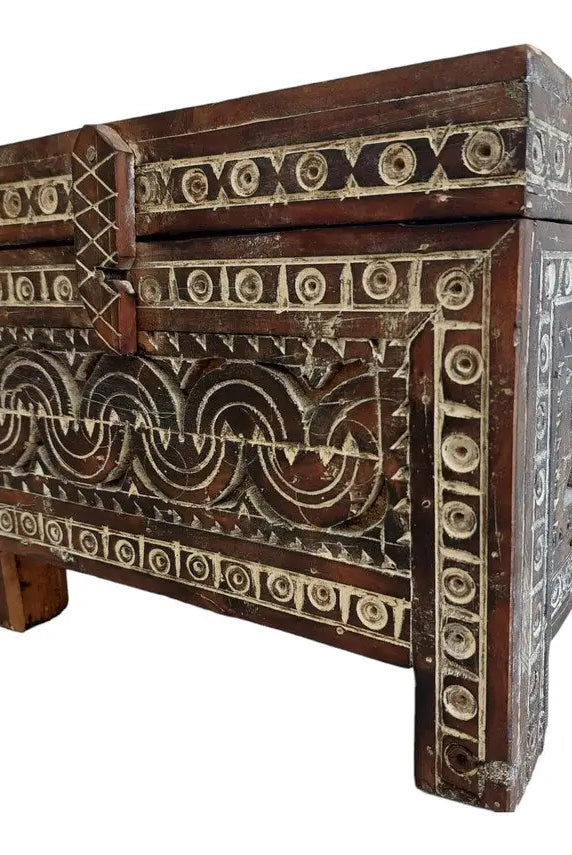 Moroccan Trunk Box Wood: Hand Carved Berber Chest, Vintage Boho Storage MoroccanBazzArts