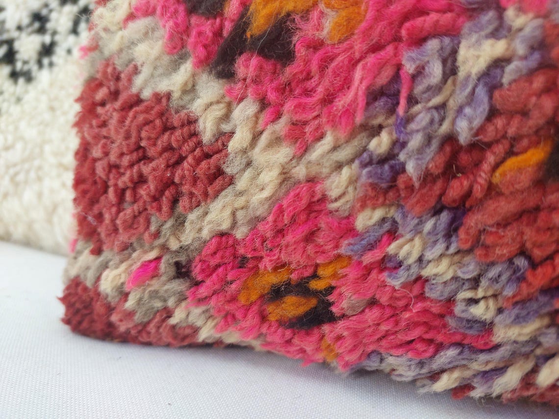 Authentic Handmade Berber Wool Pillow From Aït Bou Ichaouen | Vintage Moroccan Double-sided Cushion MoroccanBazzArts