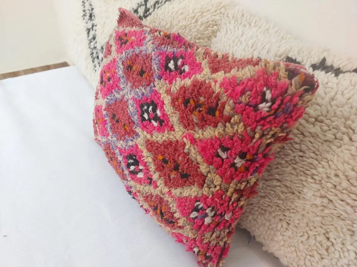 Authentic Handmade Berber Wool Pillow From Aït Bou Ichaouen | Vintage Moroccan Double-sided Cushion MoroccanBazzArts