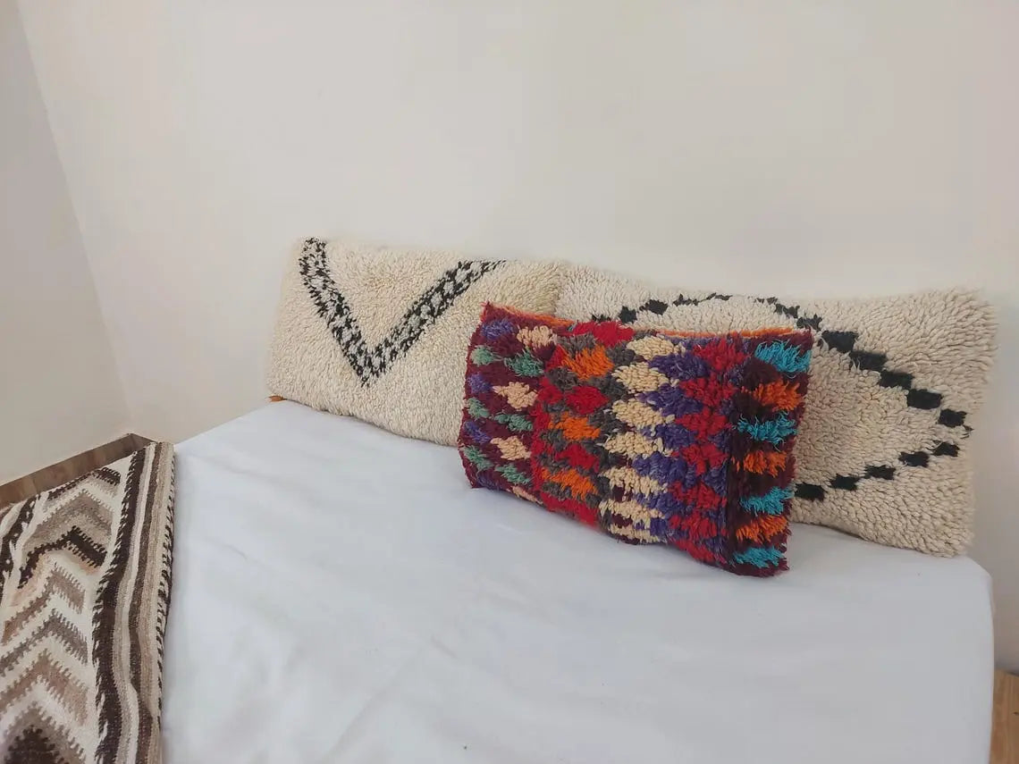 Authentic Handmade Berber Wool Pillow From Aït Bou Ichaouen | Vintage Moroccan Double-sided Cushion MoroccanBazzArts