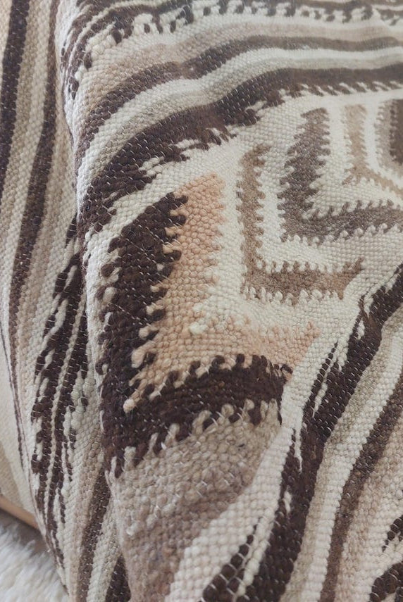 Luxurious Handloomed Beni Ourain Wool Blanket with Pom Poms - Natural Undyed Moroccan Throw MoroccanBazzArts