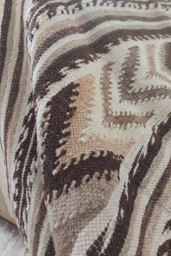Luxurious Handloomed Beni Ourain Wool Blanket with Pom Poms - Natural Undyed Moroccan Throw MoroccanBazzArts