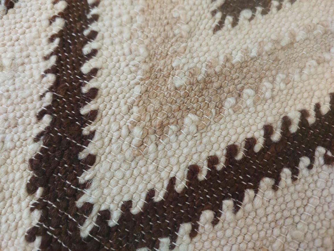 Luxurious Handloomed Beni Ourain Wool Blanket with Pom Poms - Natural Undyed Moroccan Throw MoroccanBazzArts