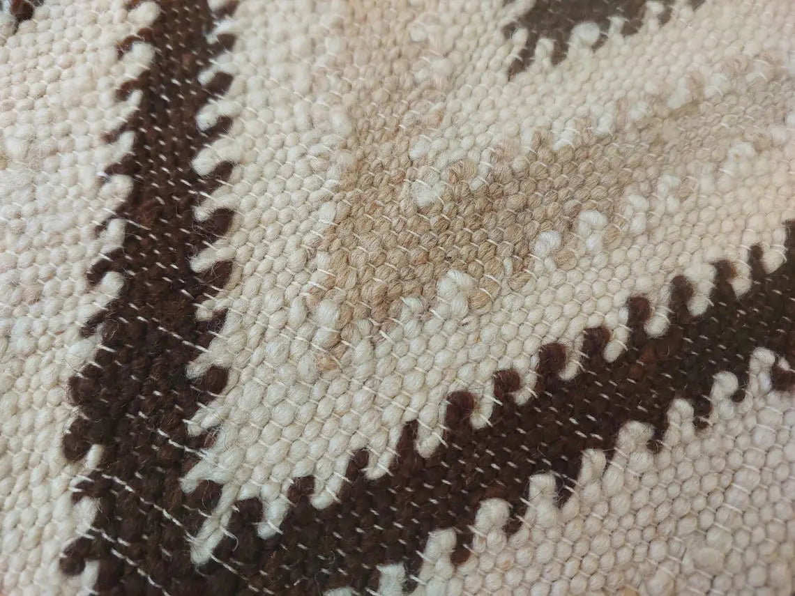 Luxurious Handloomed Beni Ourain Wool Blanket with Pom Poms - Natural Undyed Moroccan Throw MoroccanBazzArts