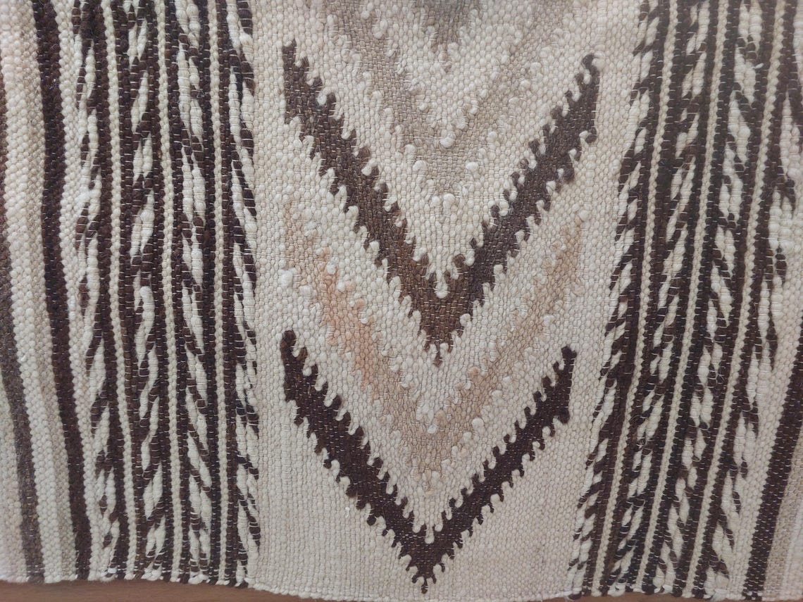 Luxurious Handloomed Beni Ourain Wool Blanket with Pom Poms - Natural Undyed Moroccan Throw MoroccanBazzArts
