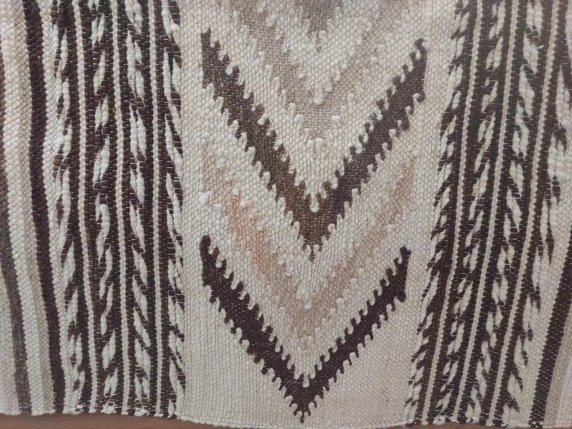Luxurious Handloomed Beni Ourain Wool Blanket with Pom Poms - Natural Undyed Moroccan Throw MoroccanBazzArts