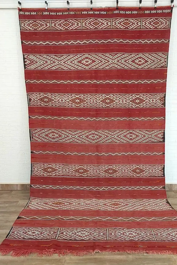 Vintage Moroccan Berber Kilim Rug - Handmade Flatweave Carpet - Authentic Bohemian Decor 6.5x11.9ft MoroccanBazzArts