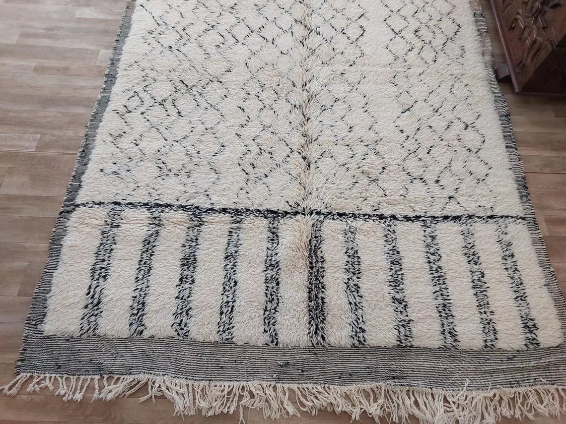 Authentic Beni Ourain Handmade Ivory Moroccan Rug - Soft 6.11x10ft Living Room Rug MoroccanBazzArts