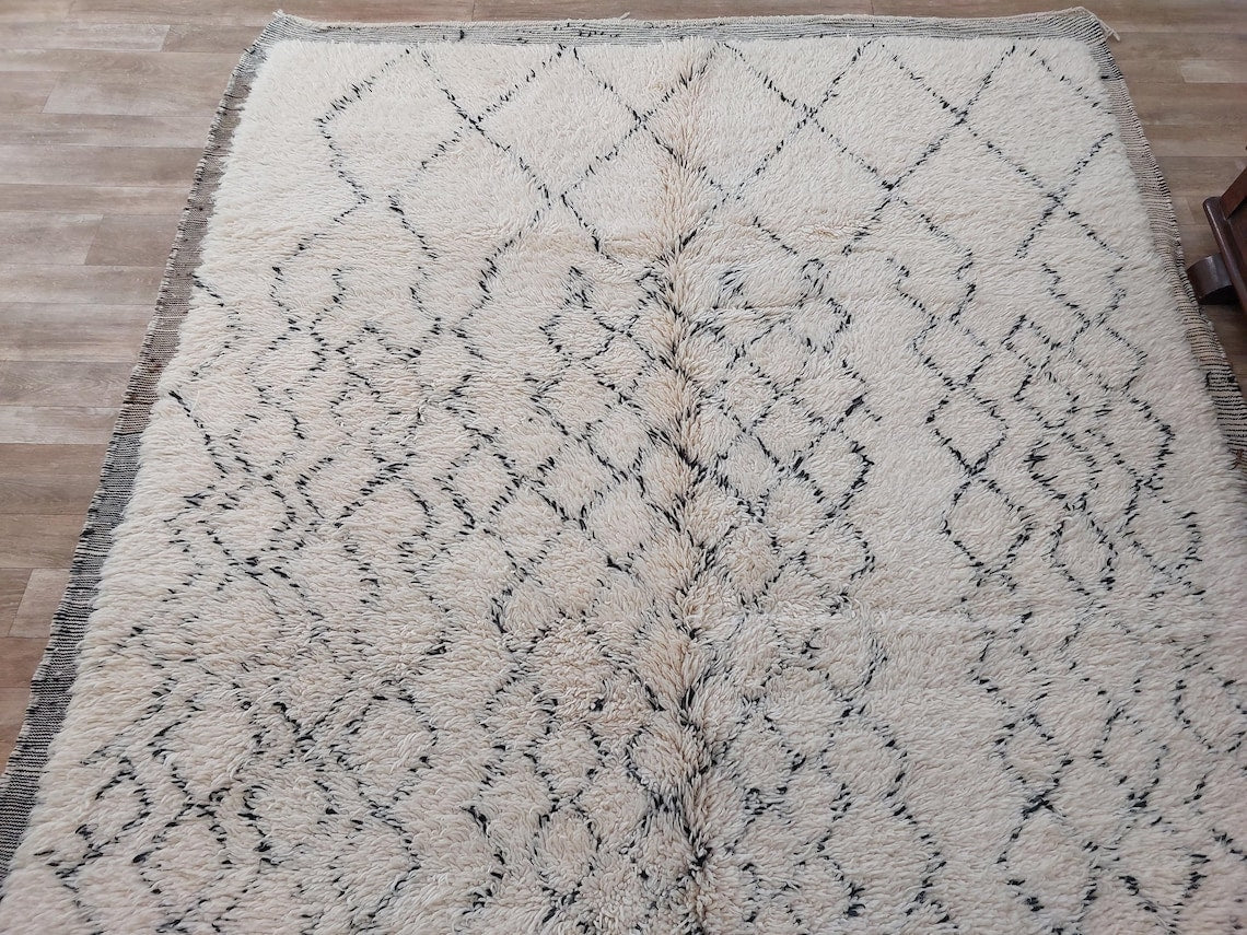 Authentic Beni Ourain Handmade Ivory Moroccan Rug - Soft 6.11x10ft Living Room Rug MoroccanBazzArts