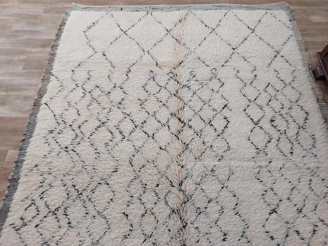 Authentic Beni Ourain Handmade Ivory Moroccan Rug - Soft 6.11x10ft Living Room Rug MoroccanBazzArts