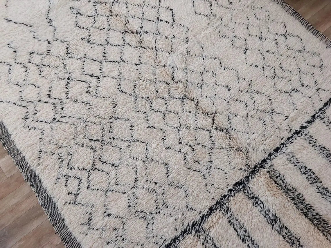Authentic Beni Ourain Handmade Ivory Moroccan Rug - Soft 6.11x10ft Living Room Rug MoroccanBazzArts