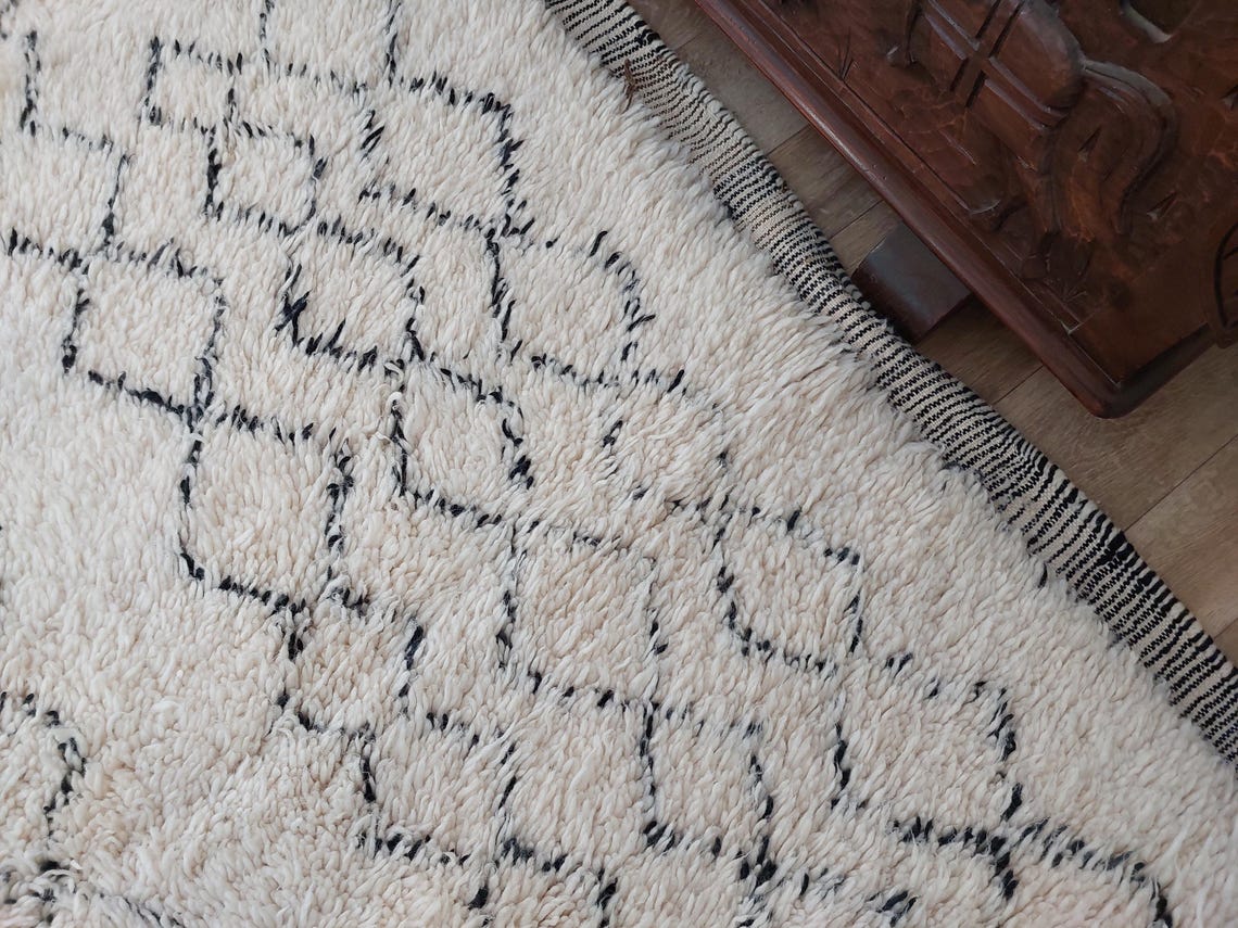 Authentic Beni Ourain Handmade Ivory Moroccan Rug - Soft 6.11x10ft Living Room Rug MoroccanBazzArts