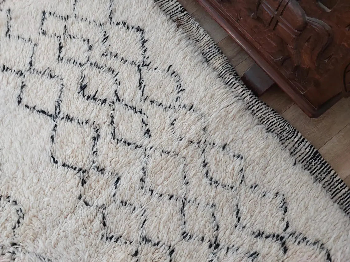 Authentic Beni Ourain Handmade Ivory Moroccan Rug - Soft 6.11x10ft Living Room Rug MoroccanBazzArts