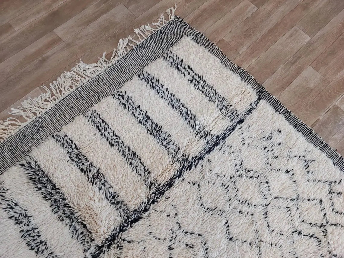 Authentic Beni Ourain Handmade Ivory Moroccan Rug - Soft 6.11x10ft Living Room Rug MoroccanBazzArts