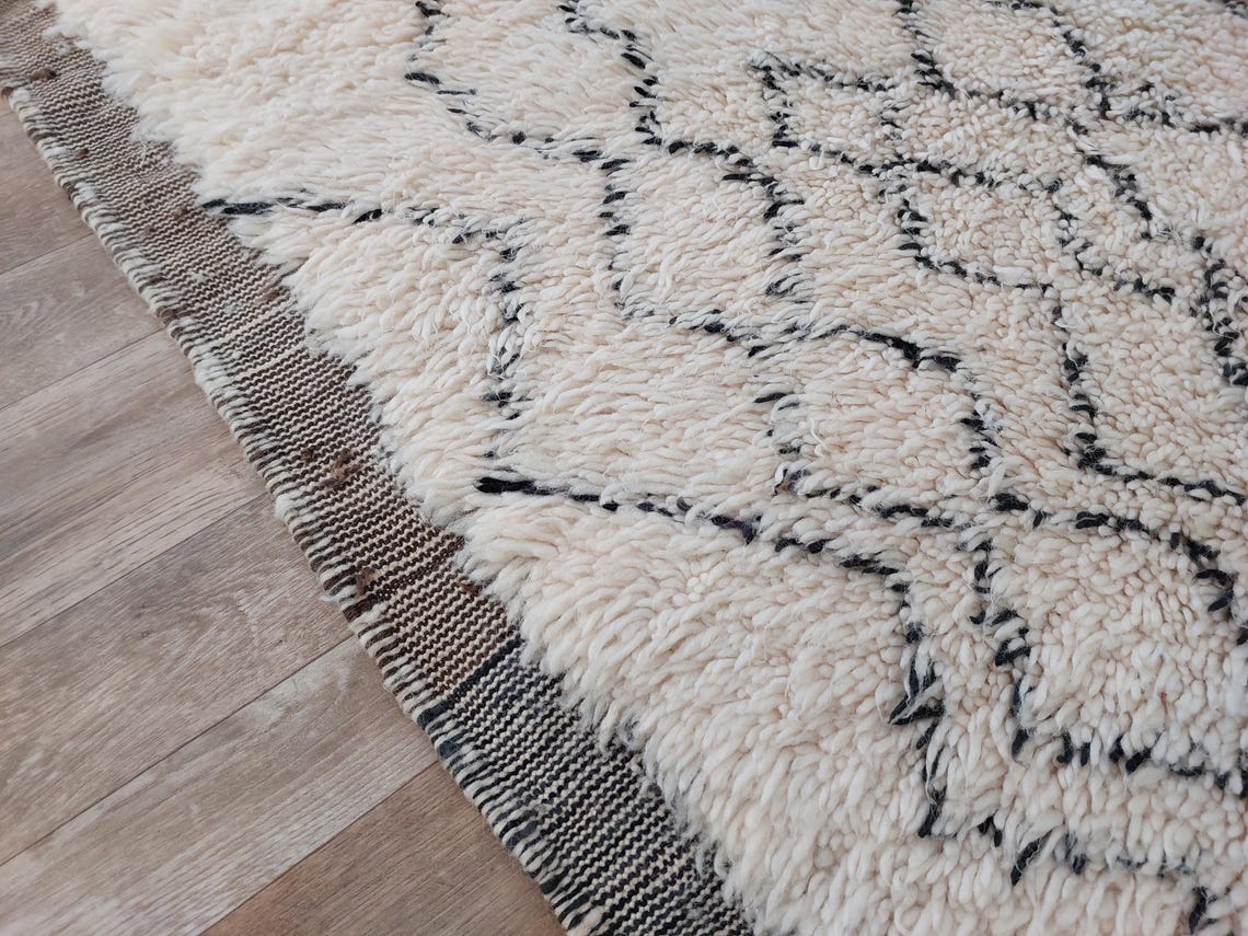 Authentic Beni Ourain Handmade Ivory Moroccan Rug - Soft 6.11x10ft Living Room Rug MoroccanBazzArts