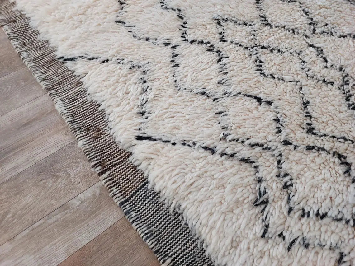 Authentic Beni Ourain Handmade Ivory Moroccan Rug - Soft 6.11x10ft Living Room Rug MoroccanBazzArts