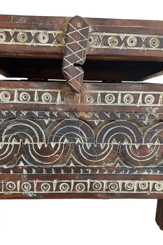 Moroccan Trunk Box Wood: Hand Carved Berber Chest, Vintage Boho Storage MoroccanBazzArts