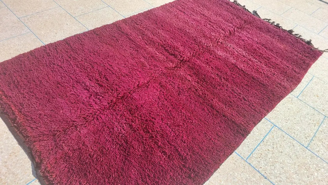 Luxury Burgundy Rug Wool 6.4x10.6: Vintage Moroccan Beni Mguild Berber Carpet MoroccanBazzArts