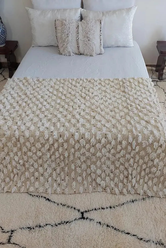 Vintage Moroccan Berber Handira Wedding Blanket Throw - Boho Bedding Decor for Living Room 138x260cm MoroccanBazzArts