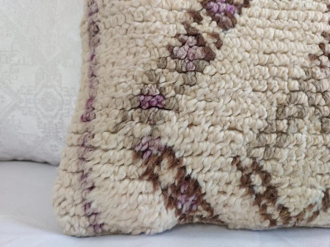Beni Pillow, Made From Vintage Rug, Unique Berber Wool Cushion With Design, 16x24 MoroccanBazzArts