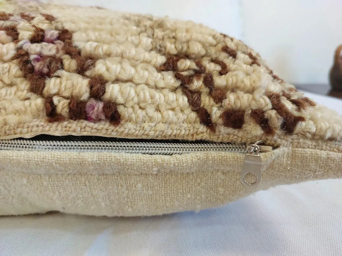 Beni Pillow, Made From Vintage Rug, Unique Berber Wool Cushion With Design, 16x24 MoroccanBazzArts