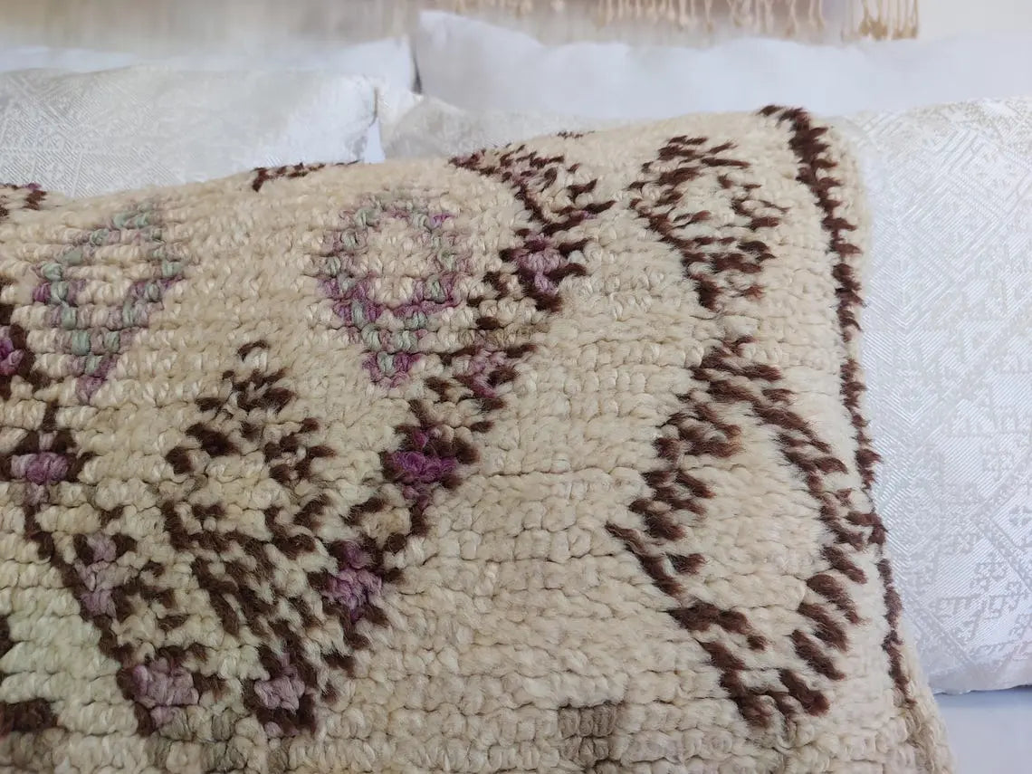 Beni Pillow, Made From Vintage Rug, Unique Berber Wool Cushion With Design, 16x24 MoroccanBazzArts