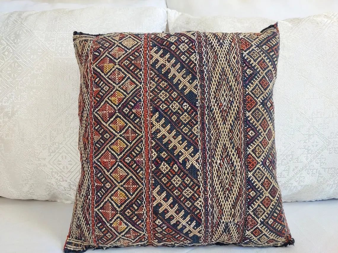 Vintage Berber Pillow | Authentic Vintage Moroccan Pillow, Handmade With Love, Berber Pillow Case in Blue Indigo MoroccanBazzArts