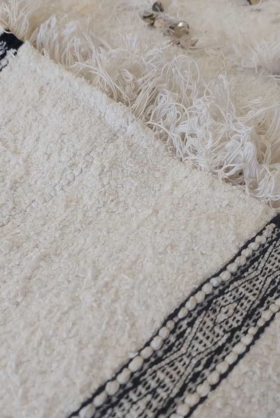 White Boho Blanket Cotton Moroccan Handira with Sequins and Heart Tassels MoroccanBazzArts