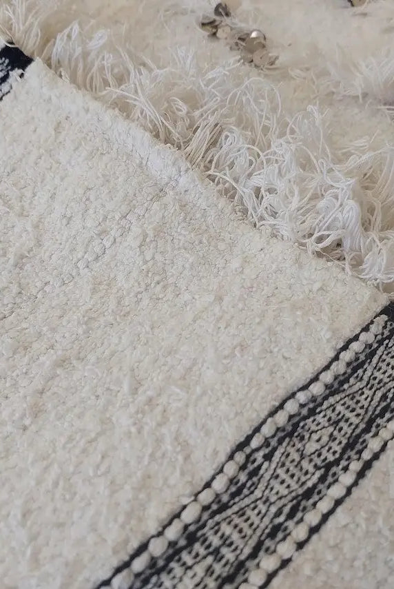 White Boho Blanket Cotton Moroccan Handira with Sequins and Heart Tassels MoroccanBazzArts