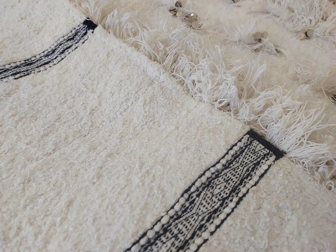 White Boho Blanket Cotton Moroccan Handira with Sequins and Heart Tassels MoroccanBazzArts