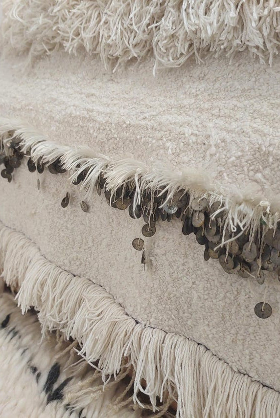 Authentic Vintage Moroccan Handira: White Wedding Blanket, Hand-Woven Berber Wool Throw Rug MoroccanBazzArts