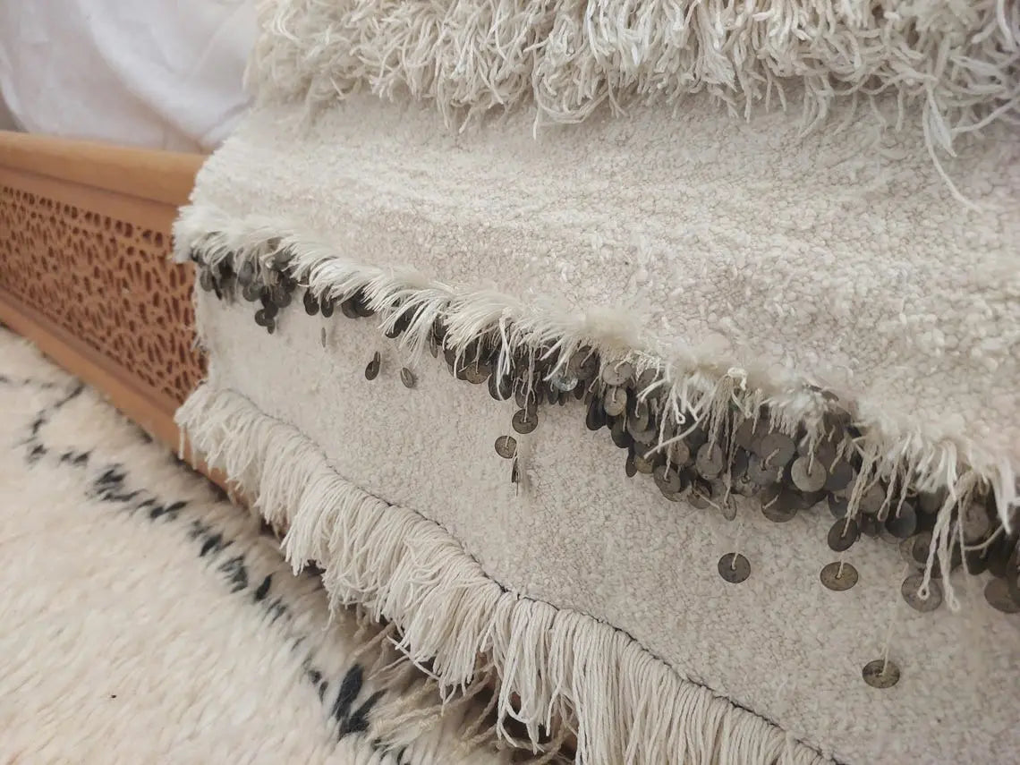 Authentic Vintage Moroccan Handira: White Wedding Blanket, Hand-Woven Berber Wool Throw Rug MoroccanBazzArts