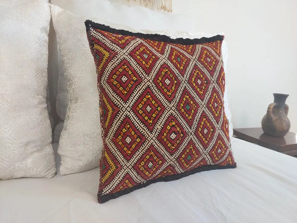 Vintage Berber Pillow Case, Tribal Moroccan Pillow, Authentic Double Side. MoroccanBazzArts