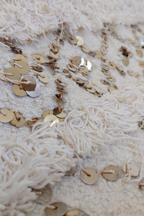 Creamy White Throw Wedding Blanket Xl: Vintage Moroccan Sequinned Wool Handira MoroccanBazzArts