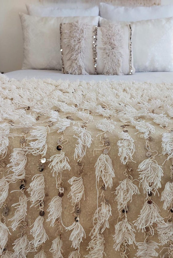 Vintage Moroccan Berber Handira Wedding Blanket Throw - Boho Bedding Decor for Living Room 138x260cm MoroccanBazzArts