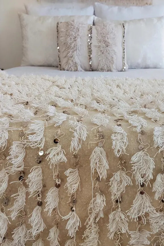 Vintage Moroccan Berber Handira Wedding Blanket Throw - Boho Bedding Decor for Living Room 138x260cm MoroccanBazzArts