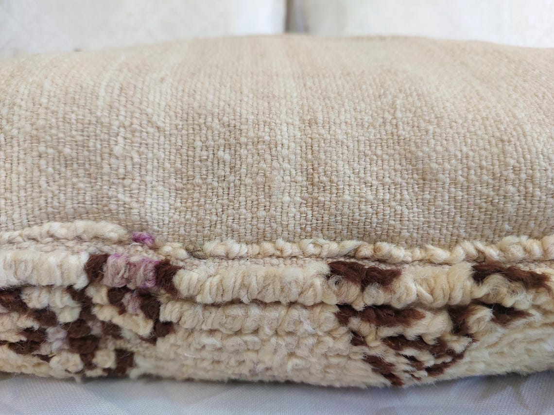 Beni Pillow, Made From Vintage Rug, Unique Berber Wool Cushion With Design, 16x24 MoroccanBazzArts