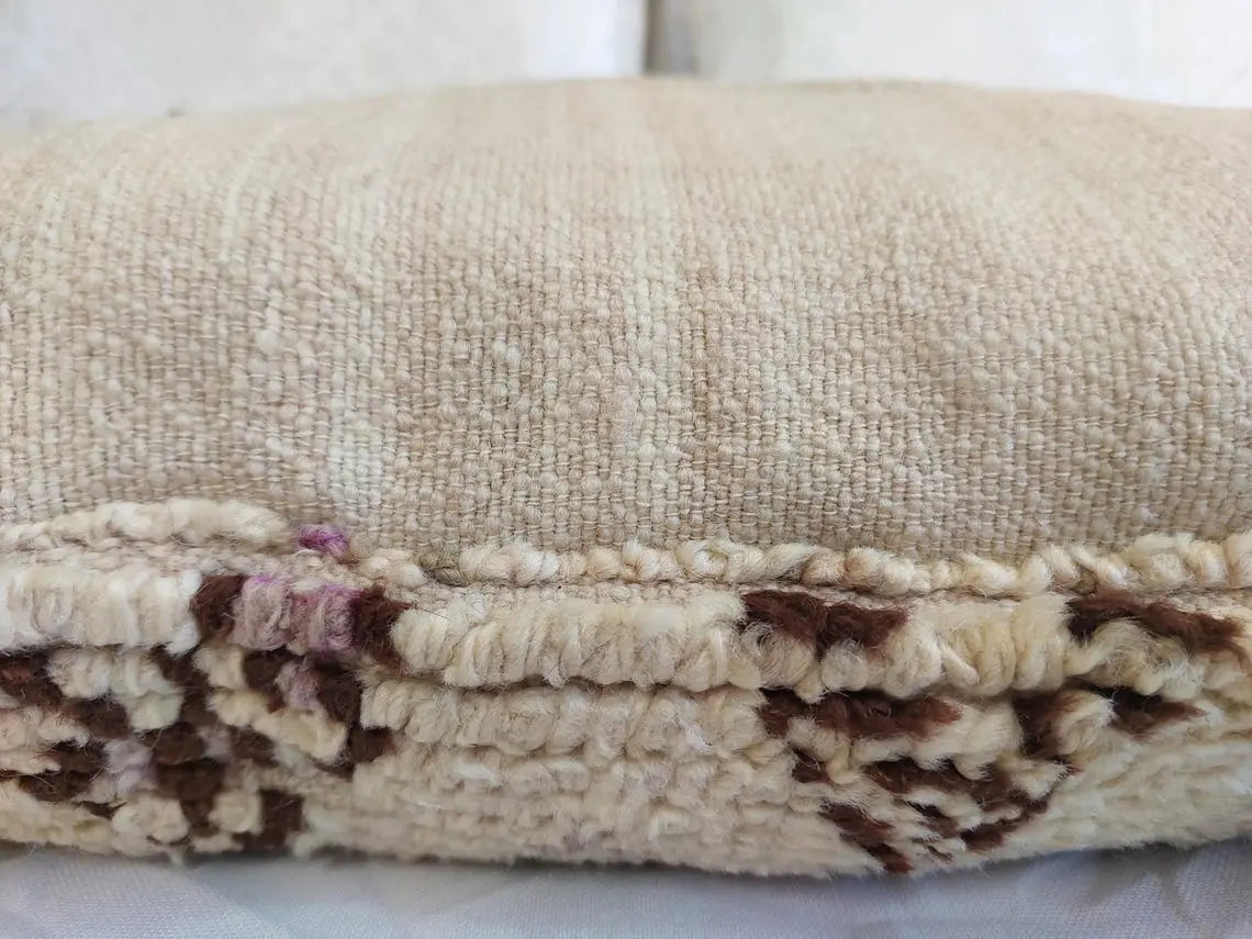 Beni Pillow, Made From Vintage Rug, Unique Berber Wool Cushion With Design, 16x24 MoroccanBazzArts