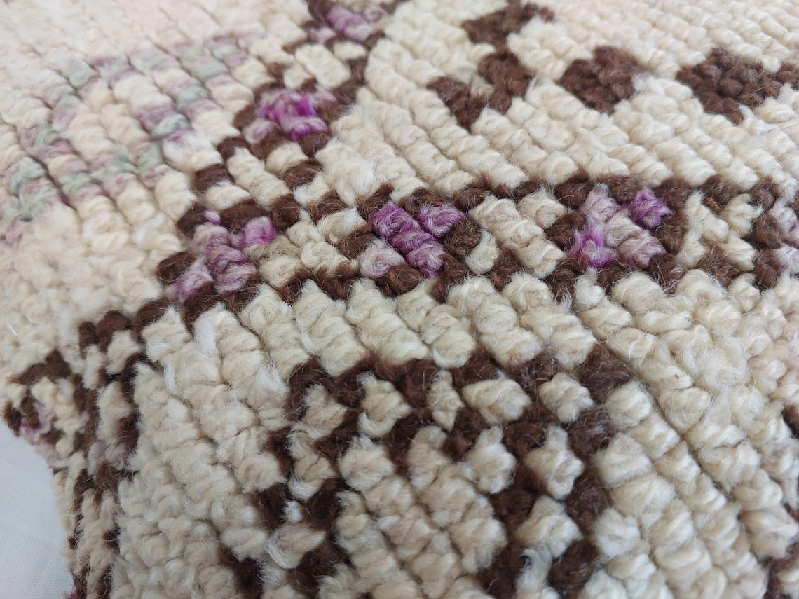 Beni Pillow, Made From Vintage Rug, Unique Berber Wool Cushion With Design, 16x24 MoroccanBazzArts