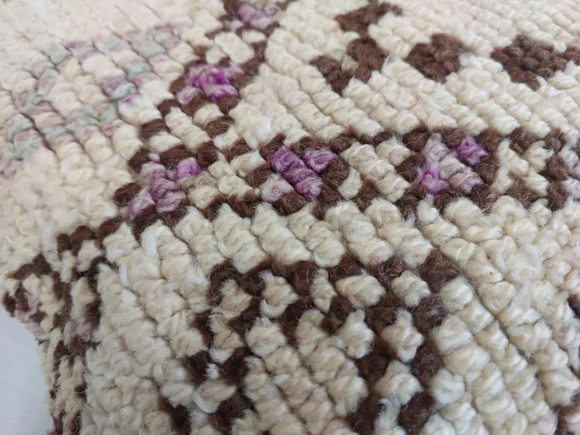 Beni Pillow, Made From Vintage Rug, Unique Berber Wool Cushion With Design, 16x24 MoroccanBazzArts