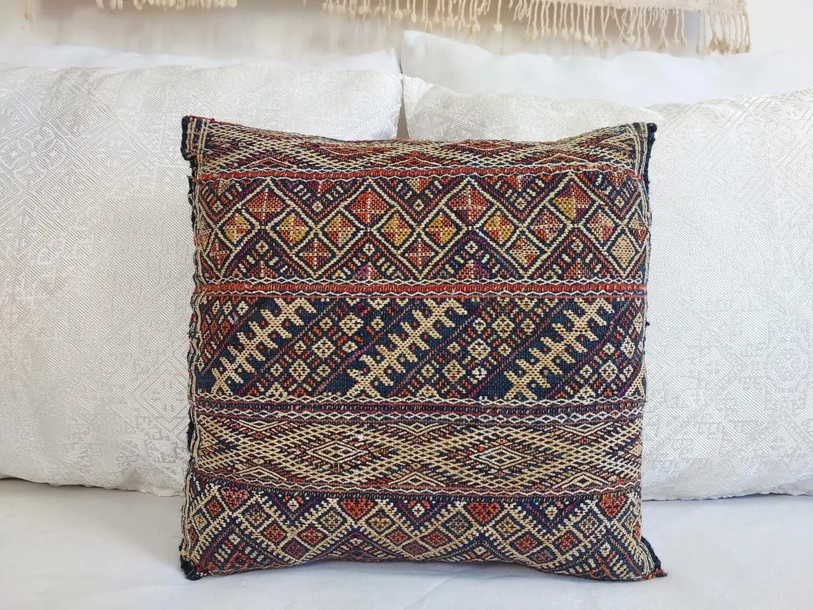 Vintage Berber Pillow | Authentic Vintage Moroccan Pillow, Handmade With Love, Berber Pillow Case in Blue Indigo MoroccanBazzArts