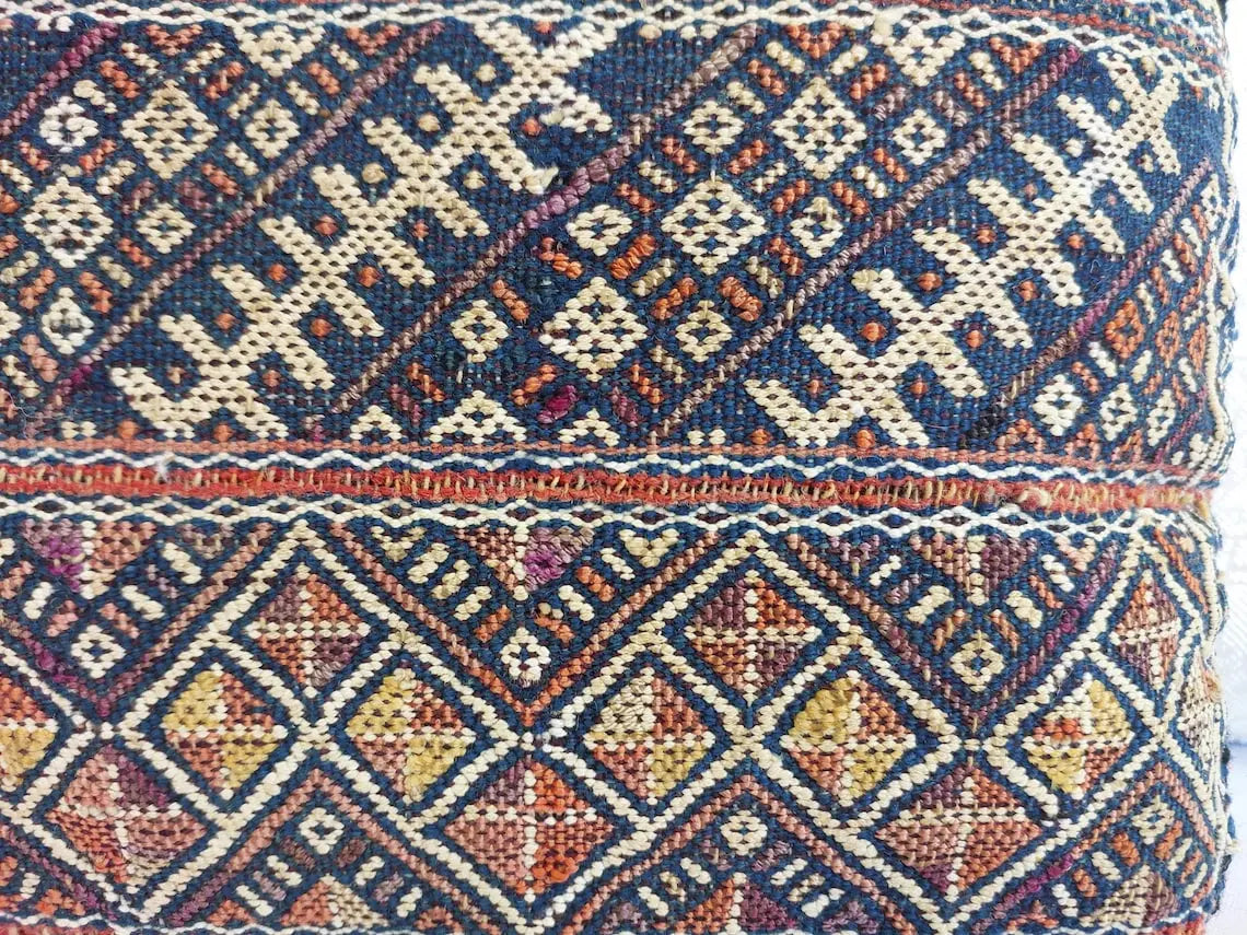 Vintage Berber Pillow | Authentic Vintage Moroccan Pillow, Handmade With Love, Berber Pillow Case in Blue Indigo MoroccanBazzArts