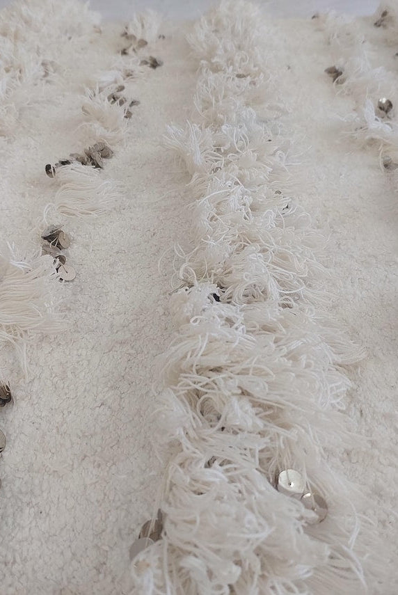 White Boho Blanket Cotton Moroccan Handira with Sequins and Heart Tassels MoroccanBazzArts