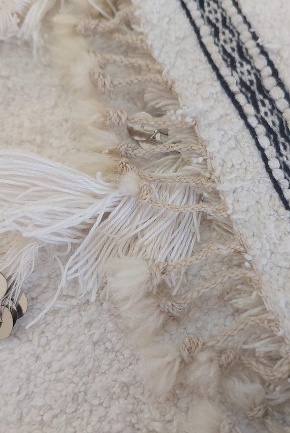 White Boho Blanket Cotton Moroccan Handira with Sequins and Heart Tassels MoroccanBazzArts